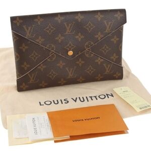 Double Certified Authentic Louis Vuitton Brown and Tan Monogram Envelope Clutch